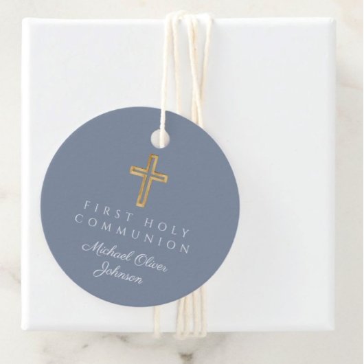 Elegant Blue Cross Boy Erste Kommunalrunde Geschenkanhänger