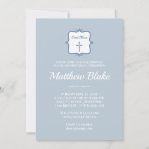 Elegant Blue Cross Boys Erste Kommunion Einladung