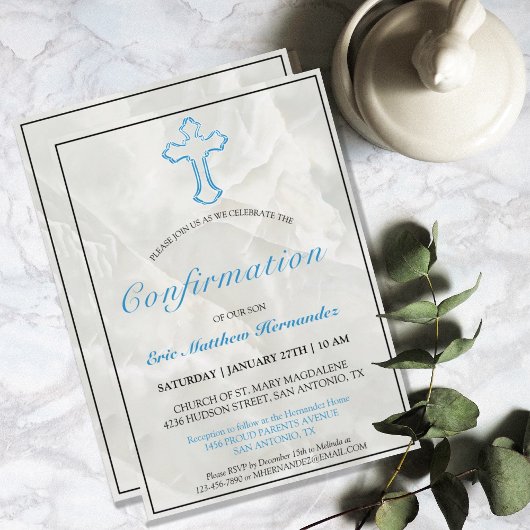 Elegant Blue Cross Marlbord Boys Bestätigung Einladung