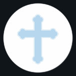 Elegant Blue Cross Ornament Runder Aufkleber<br><div class="desc">Elegantes blaues Crosdesign für Baby Boy Taufen und Christenings.</div>