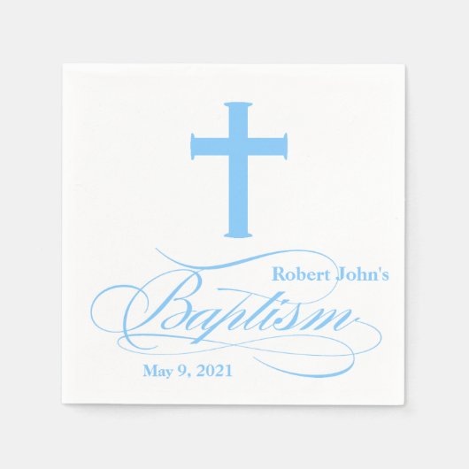 Elegant Blue Cross Taufe Personalisiert Napkin Serviette (Vorderseite)