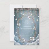 Elegant Blue Crystal Drops Wedding RSVP Karte (Vorderseite)