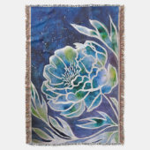 Elegant Blue Dahlia Navy Aquamarin Floral Watercol Decke (Vorderseite Vertikal)