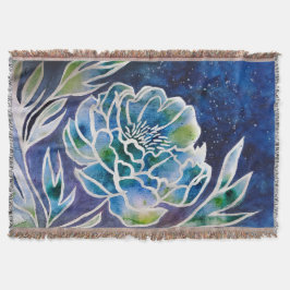 Elegant Blue Dahlia Navy Aquamarin Floral Watercol Decke