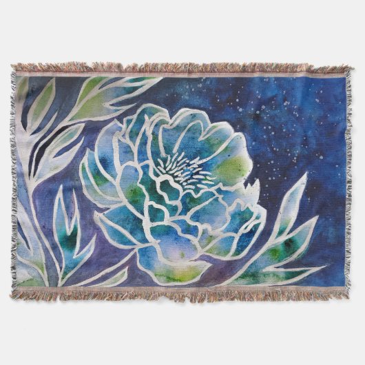 Elegant Blue Dahlia Navy Aquamarin Floral Watercol Decke (Vorderseite)