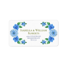 Elegant Blue Dahlia Wedding Address Adressaufkleber