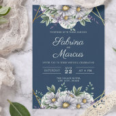 Elegant Blue Daisy Floral Geometric Wedding Einladung