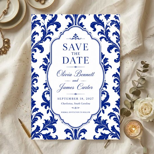 Elegant Blue Damask  Acryleinladungen