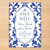 Elegant Blue Damask  Acryleinladungen (Vorderseite)
