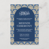 Elegant Blue Damask Arch Islamische Mehndi Zeremon Begleitkarte (Vorderseite)
