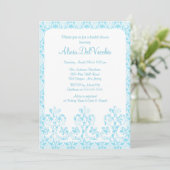 Elegant Blue Damask Bridal Dusche Einladung (Stehend Vorderseite)