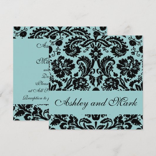 Elegant Blue Damask Einladung (Vorne/Hinten)