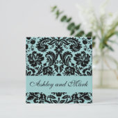 Elegant Blue Damask Einladung (Stehend Vorderseite)