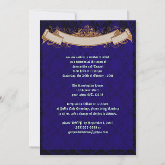 Elegant Blue Damask Goth Wedding Einladung