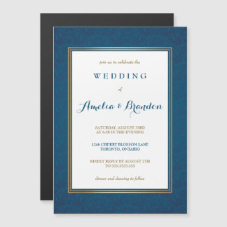 Elegant Blue Damask Gradient | Hochzeit Magneteinladung