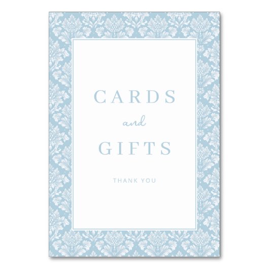 Elegant Blue Damask Gratitude Card Tischnummer (Vorderseite)