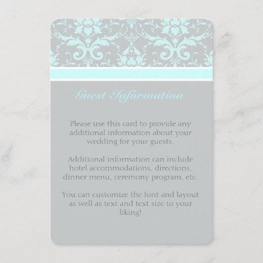 Elegant Blue Damask Guest Information Card Begleitkarte (Vorderseite)