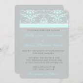 Elegant Blue Damask Hochzeiten Einladung (Vorne/Hinten)