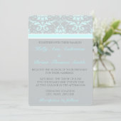 Elegant Blue Damask Hochzeiten Einladung (Stehend Vorderseite)