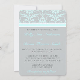 Elegant Blue Damask Hochzeiten Einladung