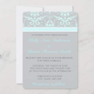 Elegant Blue Damask Hochzeiten Einladung