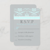 Elegant Blue Damask RSVP Card (Vorne/Hinten)