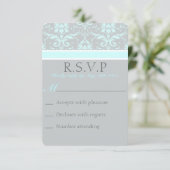 Elegant Blue Damask RSVP Card (Stehend Vorderseite)