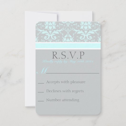 Elegant Blue Damask RSVP Card (Vorderseite)