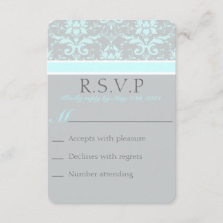Elegant Blue Damask RSVP Card Karte