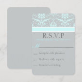 Elegant Blue Damask RSVP Card Karte (Vorne/Hinten)