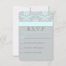 Elegant Blue Damask RSVP Card Karte