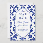 Elegant Blue Damask  Save The Date (Vorderseite)