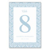 Elegant Blue Damask Table Number Tischnummer (Rückseite)