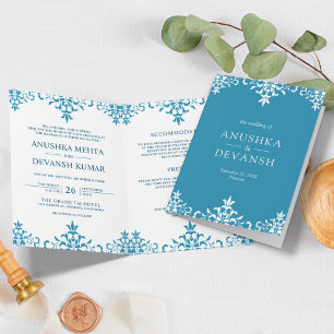 Elegant Blue Damask Traditionelle indische Hochzei Einladung