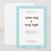 Elegant Blue Damask Traditionelle weiße Hochzeit Einladung (Vorne/Hinten)