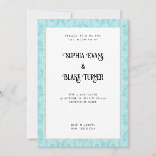 Elegant Blue Damask Traditionelle weiße Hochzeit Einladung