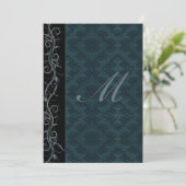 Elegant Blue Damask Wedding Einladung (Stehend Vorderseite)