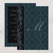 Elegant Blue Damask Wedding Einladung (Vorne/Hinten)