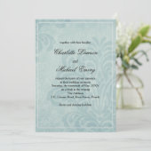 Elegant Blue Damask Wedding Einladung (Stehend Vorderseite)