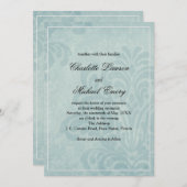 Elegant Blue Damask Wedding Einladung (Vorne/Hinten)