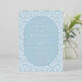 Elegant Blue Damask Wedding Invitation Folieneinladung (Stehend vorne)