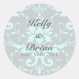 Elegant Blue Damask Wedding Stickers