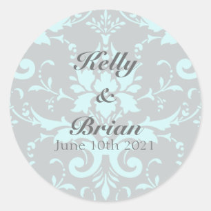 Elegant Blue Damask Wedding Stickers