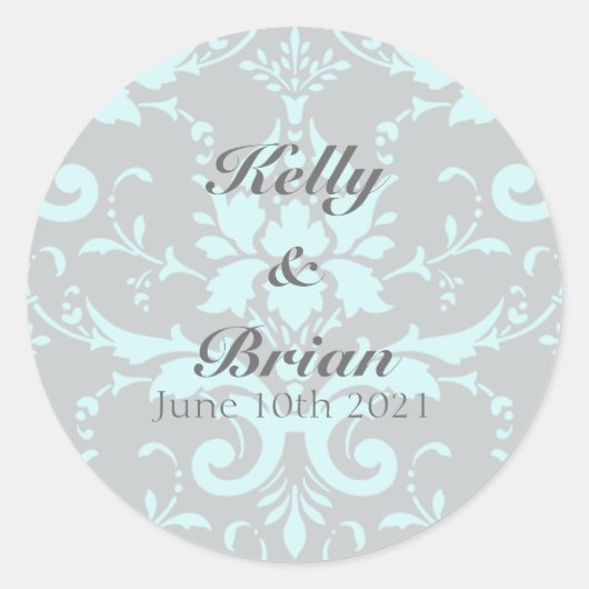 Elegant Blue Damask Wedding Stickers (Vorderseite)