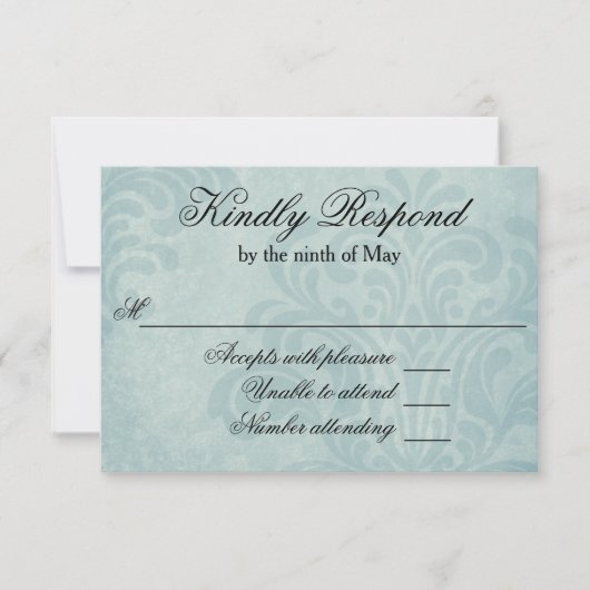 Elegant Blue Damask Wedding UAWG RSVP Karte (Vorderseite)