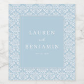 Elegant Blue Damask Weinetikett (Einzelnes Label)