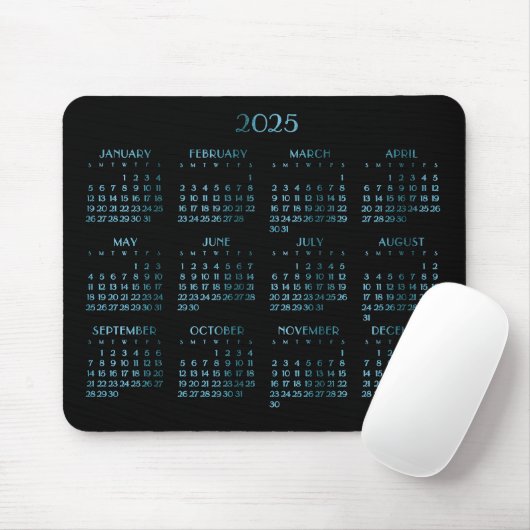 Elegant Blue Deko Yearly Calendar 2025 Mousepad (Mit Mouse)