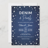Elegant Blue Denim and Pearls Couple's Shower Einladung (Vorderseite)