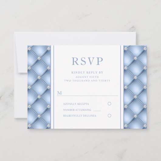 Elegant Blue Diamond Tufted Wedding RSVP (Vorderseite)