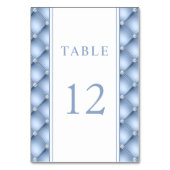 Elegant Blue Diamond Tufted Wedding Tischnummer (Rückseite)